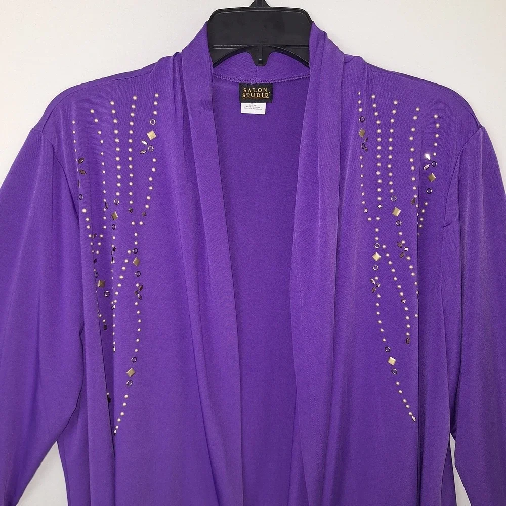 Vintage Salon Studio Purple LP‎ 90s Open-front Cardigan Beaded Embellishments